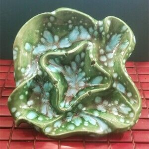 Vintage Midcentury Communal Ashtray Green & Turquoise Blue 10"x10"x3.5"